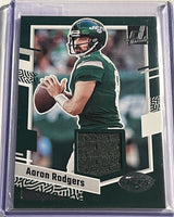 Aaron Rodgers 2023 Panini Donruss Threads Series Mint Insert Card #DTH-AROD Featuring an Authentic Green Jersey Swatch
