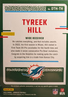 Tyreek Hill 2023 Panini Donruss Threads Series Mint Insert Card #DTH-TH Featuring an Authentic Green Jersey Swatch
