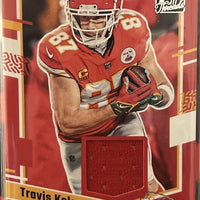 Travis Kelce 2023 Panini Donruss Threads Series Mint Insert Card #DTH-TK Featuring an Authentic Red Jersey Swatch