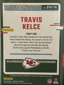 Travis Kelce 2023 Panini Donruss Threads Series Mint Insert Card #DTH-TK Featuring an Authentic Red Jersey Swatch