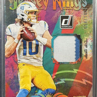 Justin Herbert 2023 Panini Donruss Jersey Kings STUDIO Series Mint Insert Card #JK-4 Featuring an Authentic Blue and White Jersey Swatch #98/100 Made