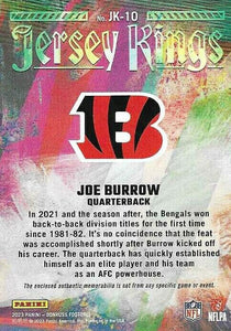 Joe Burrow 2023 Panini Donruss Jersey Kings Jersey Series Mint Insert Card #JK-10 Featuring an Authentic Black Jersey Swatch #85/399 Made