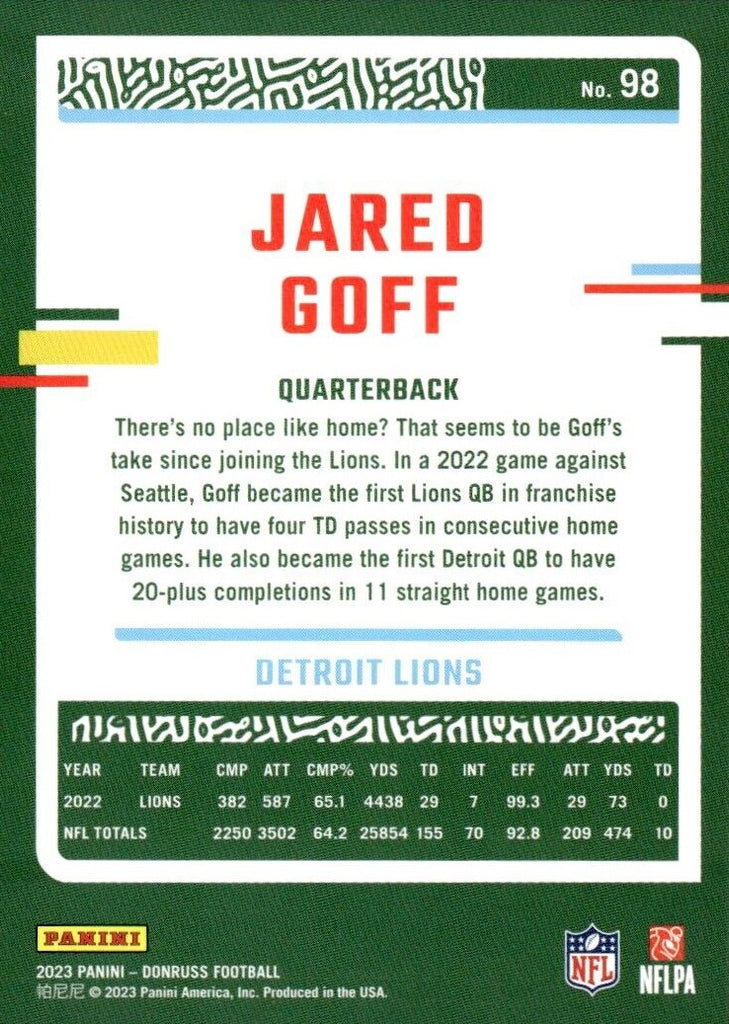 Jared Goff 2023 Donruss Series Mint Card #98 | The Strictly Mint Card ...