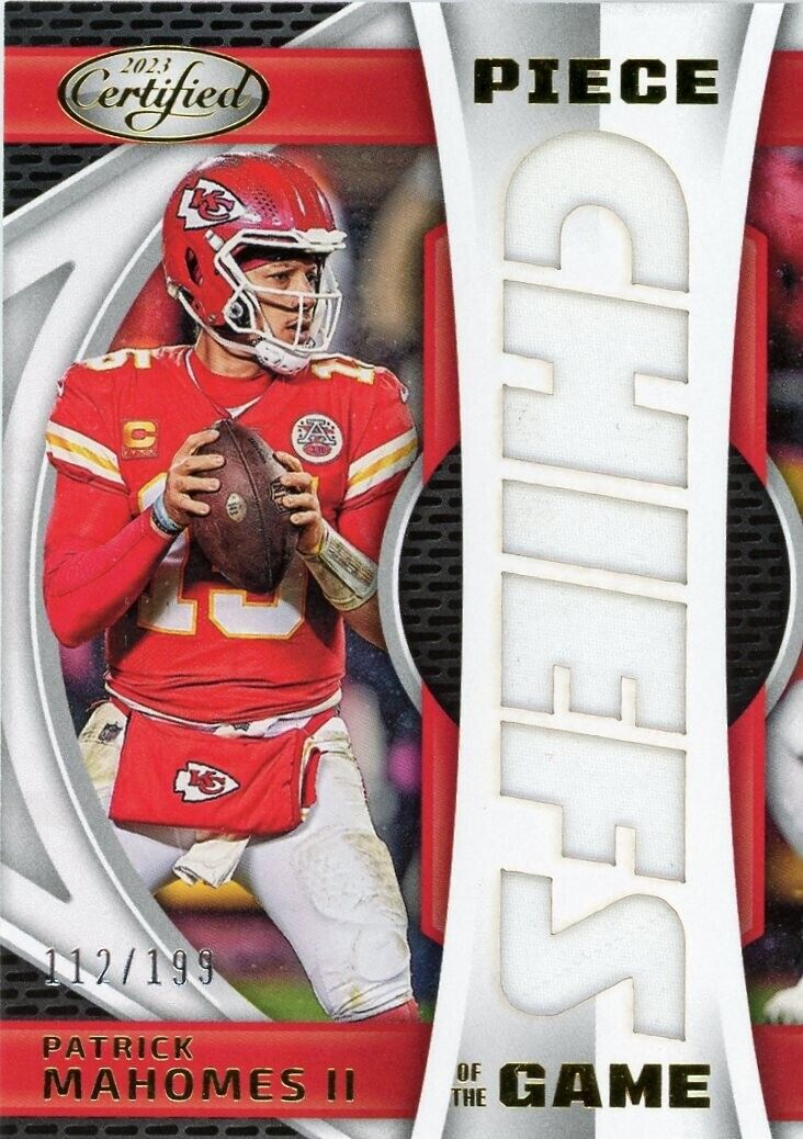 Patrick Mahomes 2023 Panini Certified Piece of The Game Series Mint Insert Card #POG-29 Featuring an Authentic LARGE White Jersey Swatch #112/199 Made