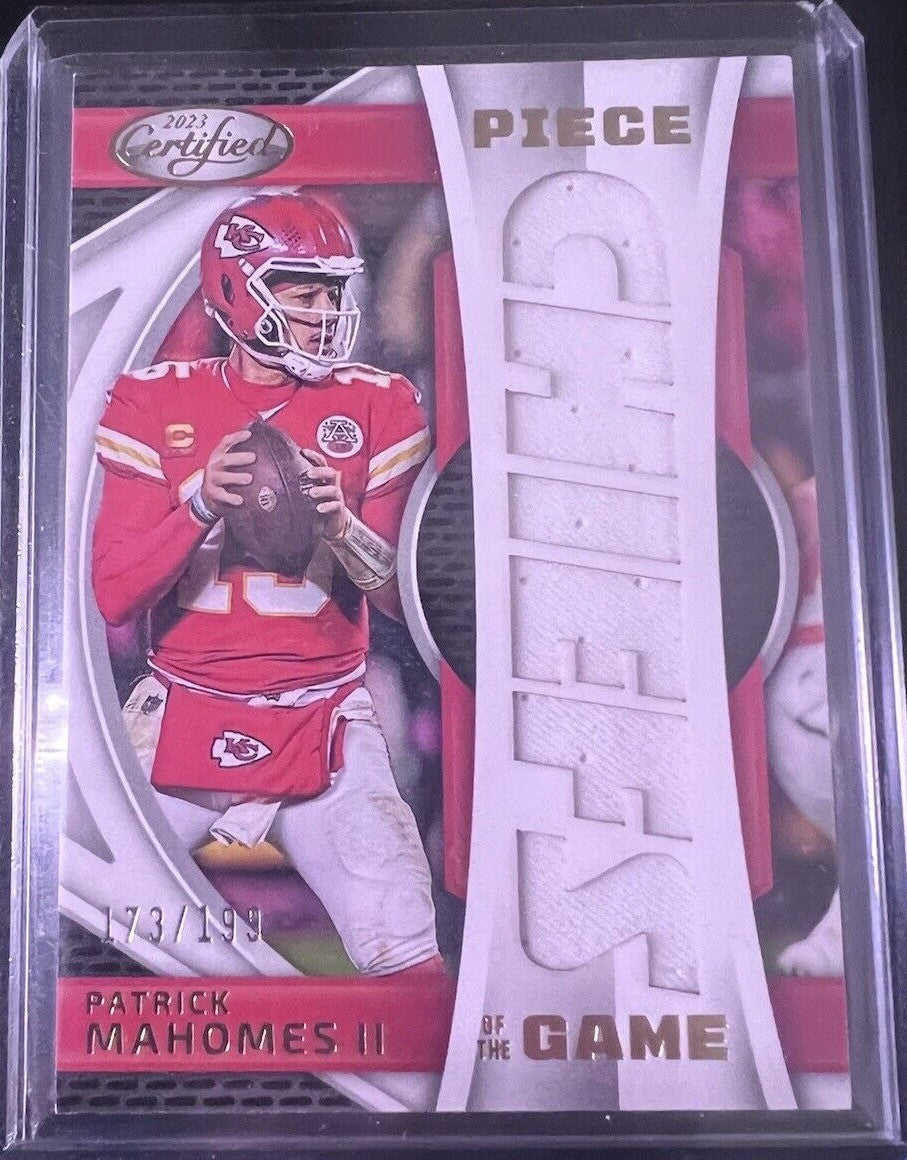 Patrick Mahomes 2023 Panini Certified Piece of The Game Series Mint Insert Card #POG-29 Featuring an Authentic LARGE White Jersey Swatch #173/199 Made
