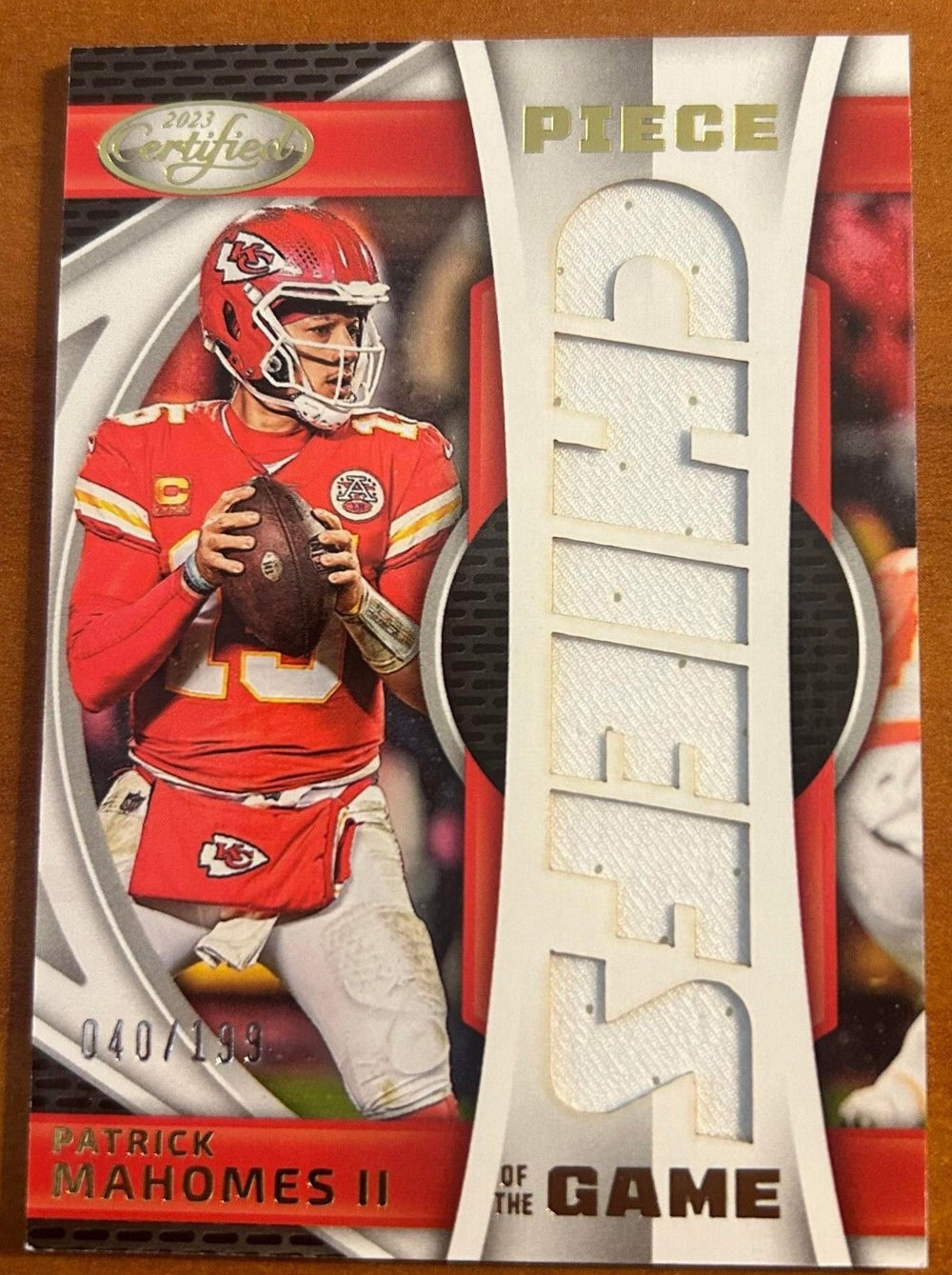 Patrick Mahomes 2023 Panini Certified Piece of The Game Series Mint Insert Card #POG-29 Featuring an Authentic LARGE White Jersey Swatch #40/199 Made