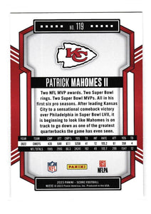 Patrick Mahomes 2023 Score Football Series Mint Card #119