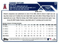 Shohei Ohtani 2023 Topps Baseball Series Mint Card #17 picturing him in his White Los Angeles Angels Jersey
