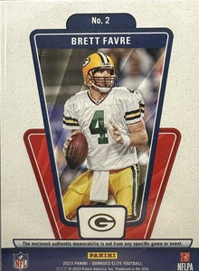 Brett Favre 2023 Donruss Elite Throwback Threads Series Mint Insert Card #2 Featuring an Authentic Green Jersey Swatch #66/375 Made