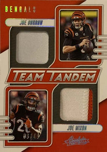 Joe Burrow Joe Mixon 2023 Panini Absolute Team Tandem Jersey Series Mint Insert Card #TT-CB Featuring 2 Authentic Jersey Swatches #8 of only 49 Made