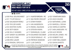 Aaron Judge 2023 Topps JUDGEMENT DAY (Judge Walks it Off in 10) Baseball Series Mint Checklist Card #245