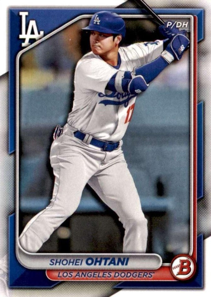 Shohei Ohtani 2024 Bowman Baseball Series Mint Card #33 made by Topps picturing him in his new White Los Angeles Dodgers Jersey