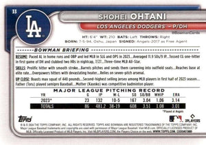 Shohei Ohtani 2024 Bowman Baseball Series Mint Card #33 made by Topps picturing him in his new White Los Angeles Dodgers Jersey