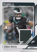 Jalen Hurts 2024 Panini Donruss Threads Series Mint Insert Card #DTH-JHU Featuring an Authentic Green Jersey Swatch
