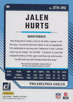 Jalen Hurts 2024 Panini Donruss Threads Series Mint Insert Card #DTH-JHU Featuring an Authentic Green Jersey Swatch
