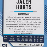 Jalen Hurts 2024 Panini Donruss Threads Series Mint Insert Card #DTH-JHU Featuring an Authentic Green Jersey Swatch