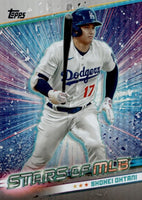 Shohei Ohtani 2024 Topps Stars of MLB Baseball Series Mint Insert Card #SMLB-55 picturing him in his new White Los Angeles Dodgers Jersey
