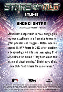 Shohei Ohtani 2024 Topps Stars of MLB Baseball Series Mint Insert Card #SMLB-55 picturing him in his new White Los Angeles Dodgers Jersey