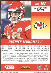 Patrick Mahomes 2024 Panini Score Series Mint Card #137