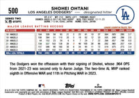 Shohei Ohtani 2024 Topps Baseball Series 2 Mint Card #500 picturing him in his new White Los Angeles Dodgers Jersey
