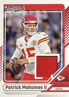 Patrick Mahomes 2024 Panini Donruss Threads Series Mint Insert Card #DTH-PMA Featuring an Authentic Red Jersey Swatch
