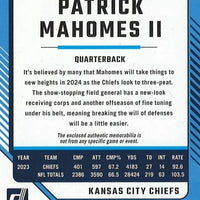 Patrick Mahomes 2024 Panini Donruss Threads Series Mint Insert Card #DTH-PMA Featuring an Authentic Red Jersey Swatch