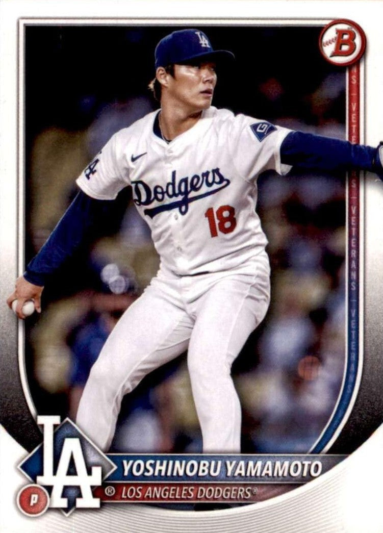 Los Angeles Dodgers 2025 Bowman Series 16 Card Team Set made by Topps Featuring Yoshinobu Yamamoto, Shohei Ohtani, Freddie Freeman, Mookie Betts, Rookies and Prospect Cards
