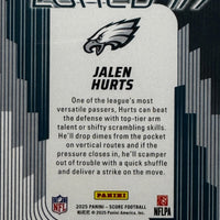 Jalen Hurts 2025 Panini Score Zoned In Jerseys Patch Relic Series Mint Insert Card #ZON-JHS Featuring an Authentic Green Jersey Swatch