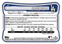 Shohei Ohtani 2026 Bowman Baseball Series Mint Card #52 made by Topps picturing him in his White Los Angeles Dodgers Jersey
