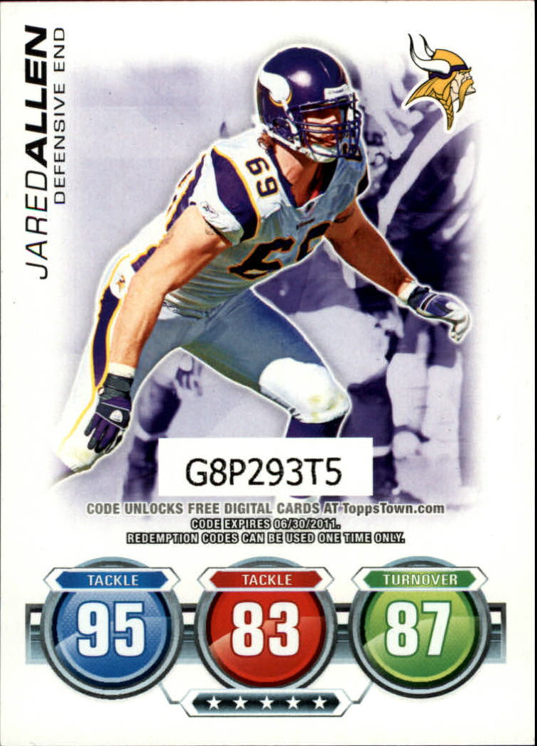 Jared Allen 2010 Topps Attax Code Card Series Mint Card