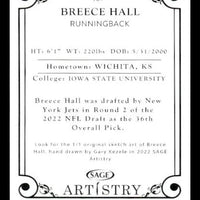 Breece Hall 2022 Sage Artistry Silver Series Mint Rookie Card #101