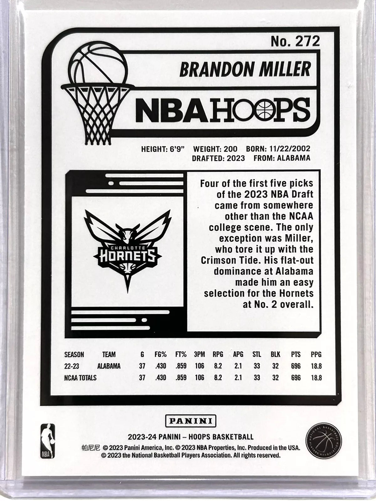Brandon Miller 2023 2024 Panini NBA Hoops Series Mint Rookie Brandon Miller 2023 2024 Panini NBA Hoops Series Mint Rookie