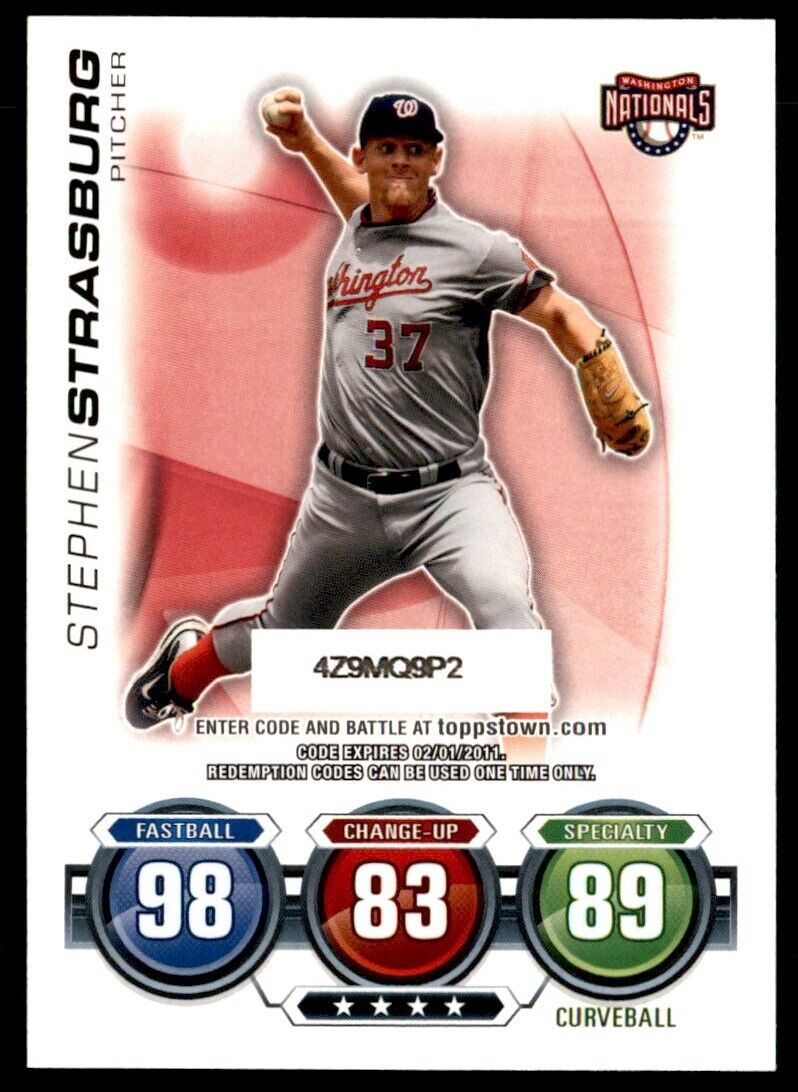 Stephen Strasburg 2010 Topps Update Attax Code Cards Series Mint Card