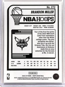 Brandon Miller 2023 2024 Panini NBA Hoops Series Mint Rookie Card #272
