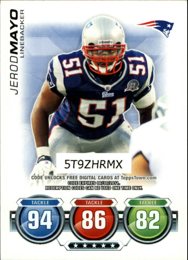 Jerod Mayo 2010 Topps Attax Code Card Series Mint Card