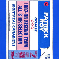 Patrick Roy 1988 1989 Topps Stickers Card #12