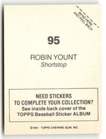 Robin Yount 1981 Topps Baseball Sticker #95
