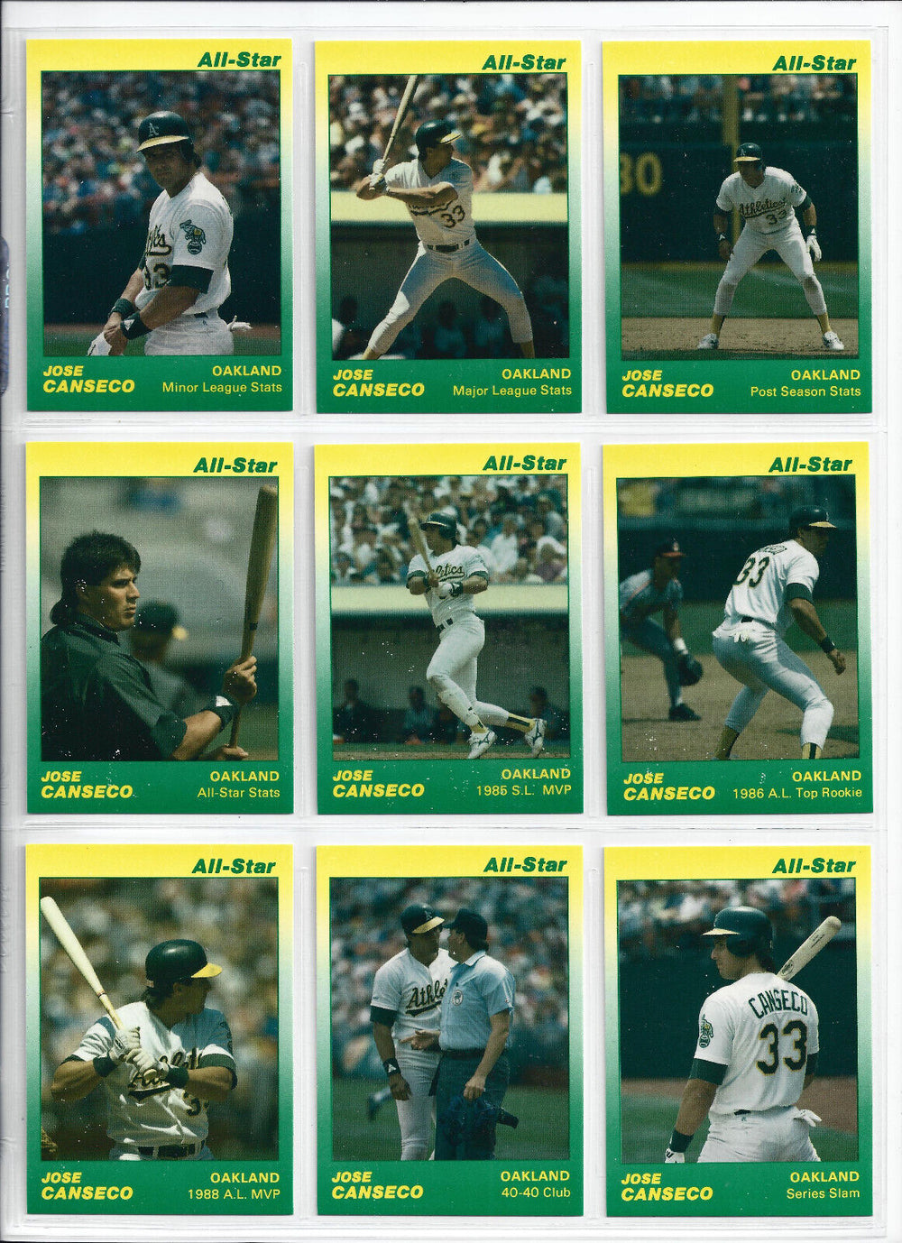 Jose Canseco 1991 Star Company ALL STAR Series Complete Mint Set