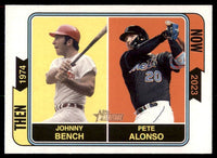 Johnny Bench and Pete Alonso 2023 Topps Heritage Then and Now Series Mint Card #TAN-2
