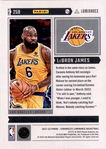 LeBron James 2021 2022 Panini Chronicles Luminance Series Mint Card #259