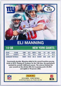 Eli Manning 2019 Panini Score Series Mint Card #173