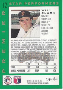 Will Clark 11993 O-Pee-Chee Premier Star Performers Series Mint Card #12