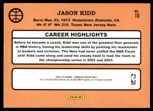 Jason Kidd 2022 2023 Panini Donruss Retro Press Proof Series Mint Card #10
