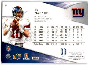 Eli Manning 2009 SP Authentic Series Mint Card #5