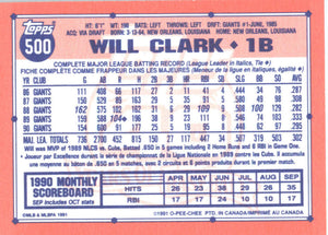 Will Clark 1991 O-Pee-Chee Series Mint Card #500