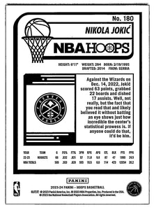 Nikola Jokic 2023 2024 Panini Hoops Winter Tribute Series Mint Card #180