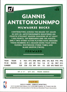 Giannis Antetokounmpo 2020 2021 Panini Donruss Series Mint Card #104