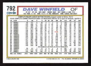 Dave Winfield 1992 O-Pee-Chee Series Mint Card #792