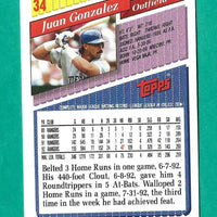 Juan Gonzalez 1993 Topps Series Mint Card #34