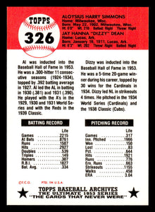 Dizzy Dean and Al Simmons  1991 Topps 1953 Archives Series Mint Card  #326